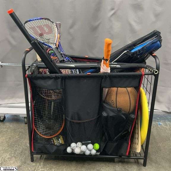 Baseball bats, Racquet Ball Racquets, Basketballs, Golf Balls, Misc Sports Items in Organizer - 34" x 33" image