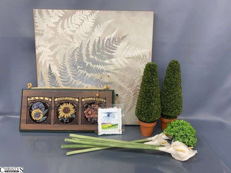 Decorator Canvas Print, Artificial Floral/Topiaries, Small Watercolor and Wood Floral Motif Hanging - 20" x 20" of canvas print image