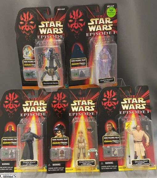 4 Star Wars Episode 1 Action Figure Blister Packs, Droid, Darth Maul, Darth Sidious Holographic, Annakin Skywalker, Qui Gon Jinn image