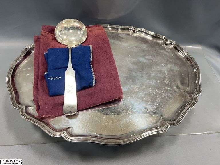 Large Silver-Plate Tray Approx. 23" X 18" and a Large Ladle image