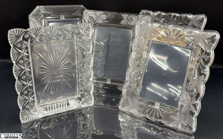 5 Crystal and Glass Photo Frames - 11" x 9" of largest, holds 5" x 7" image