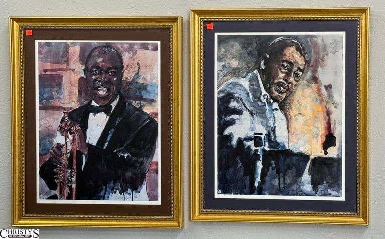 2 Jazz Music Related Prints - Louis Armstrong and Duke Ellington - 22.5" x 26.5" of frame image