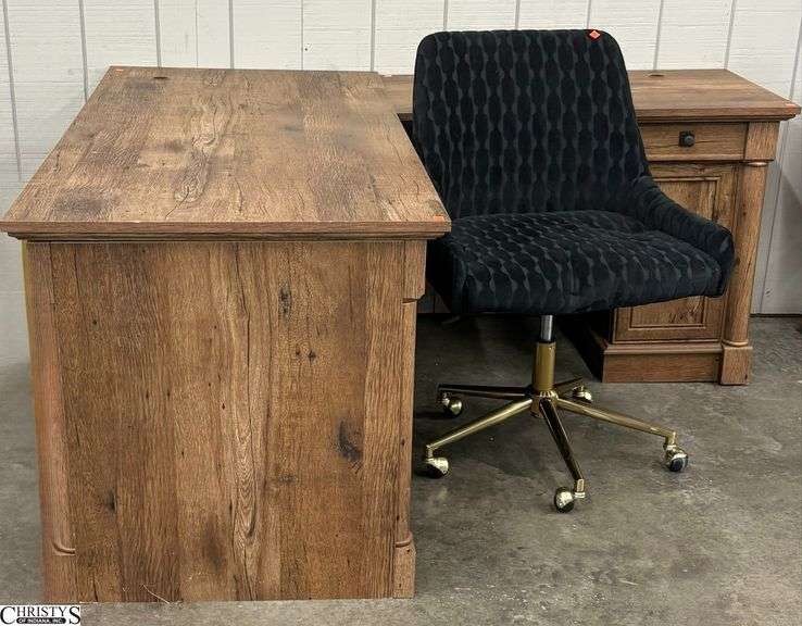 Contemporary Pressed Wood Corner Desk and Chair - 65" x 69" from corner to corner x 30" x 30" of desk image