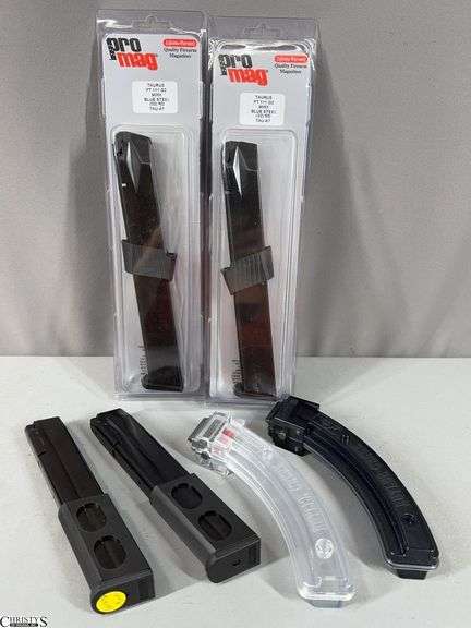 6 Magazines- 2 New in Package Pro Mag Taurus PT 111 G2 9mm 32-Round Magazines, 2 30-Round 9mm Magazines and 2 Butler Creek 25/22 Magazines for Ruger 10/22 .22LR Magazines image
