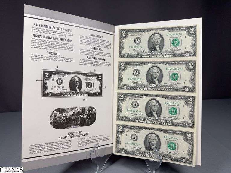 4 Uncut 1976 $2 Bills U.S. Currency Collector Edition image