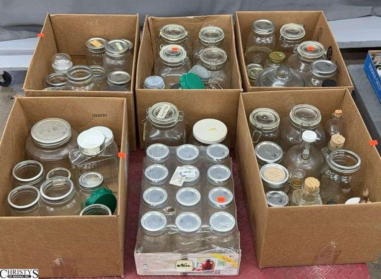 Skid of Various Size Canning/Storage Glass Jars - 9" of tallest - SKID NOT INCLUDED image