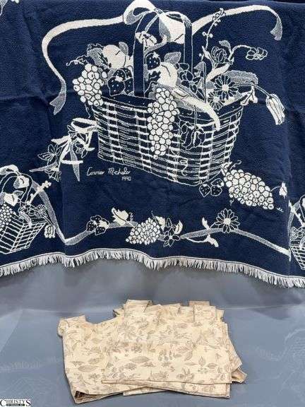 3 Longaberger Valences and a Blue and White Basket Throw Approx. 44" X 62" image