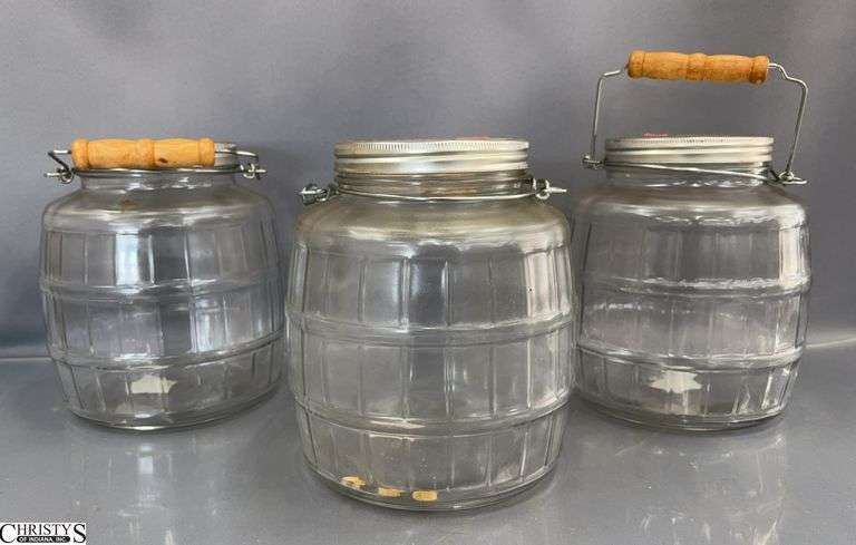 3 Glass Barrel Jars - 8" of each image