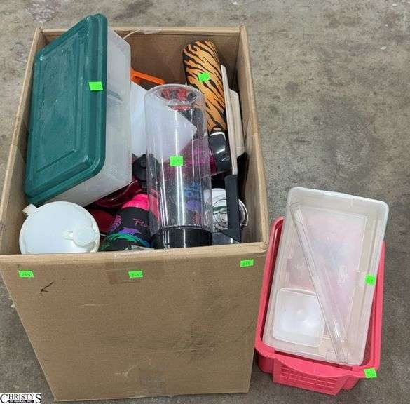 Assorted Plasticware, Small storage totes, Travel Cups, Misc image