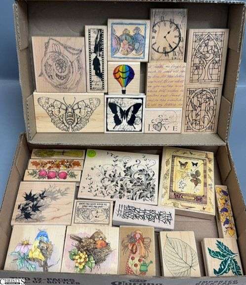 26 Stamps, Various Makers and Themes, Floral, Butterflies, Hot Air Balloon, Leaves, Birds, Clocks image