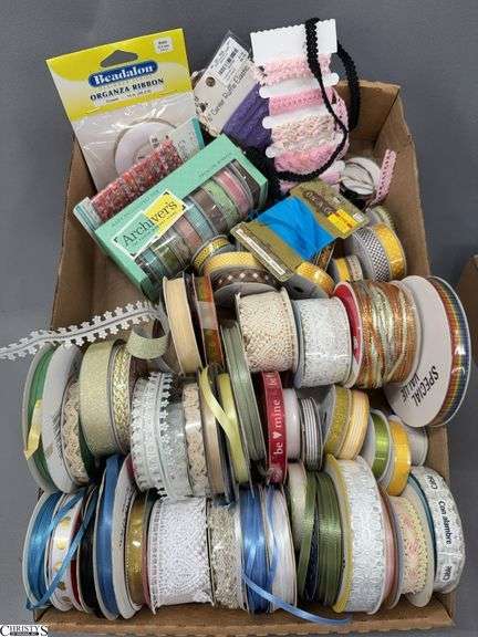 Rolls of Ribbons, Lace, Variety of Colors and Patterns image