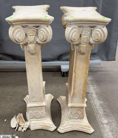 Pair Plaster Pedestals - 18" x 11" x 33" of each - 1 is damaged at base image