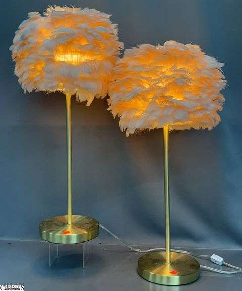 2 Feather Shade Vanity Lamps - 25" of each image