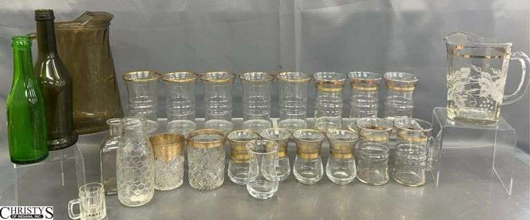 Glass Pitchers, Striped Glasses, Bottles - 9.5" of tallest image