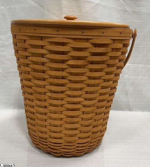 2000 Longaberger Bankers Waste Basket with Lid, Liner and Protector image