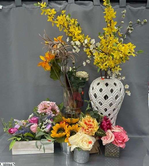 8 Artificial Floral Arrangements, Vases, and Stems - 42" of tallest stem image