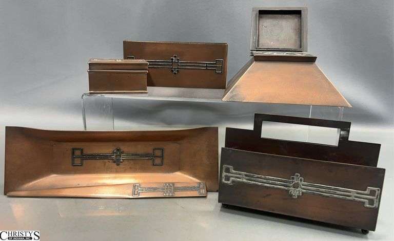 6 Piece Desk Set Marked Sterling on Bronze AMS image
