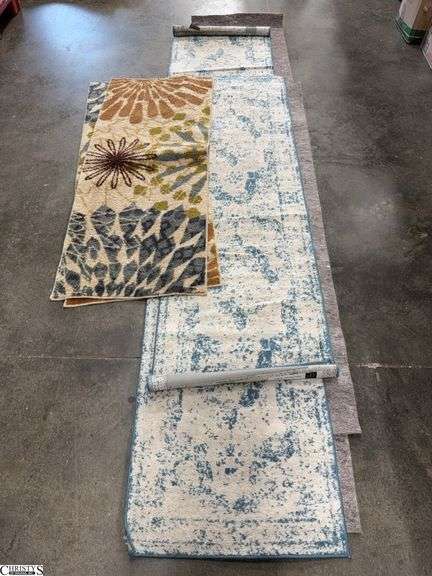 4 Decorator Runner Rugs - All show wear and staining - 24" x 114" of largest image