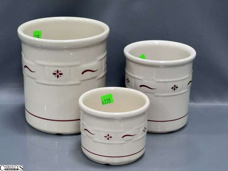 3 Longaberger Woven Traditions Crocks.  2 Qt. Size, 5.25" Utensil Jar and 1 Pint Crock 3.5" image