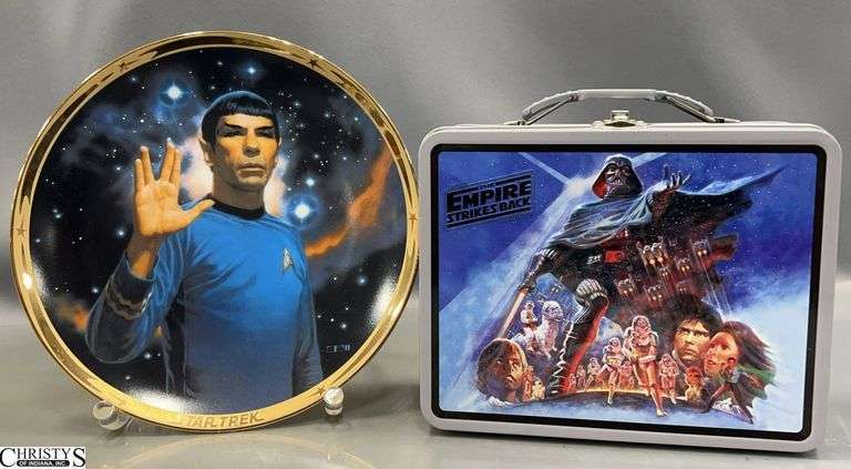 Spock from Star Trek 25th Anniversary Commemorative Plate with COA and an Empire Strikes Back Lunch Box Approx. 7 1/2" X 6" image