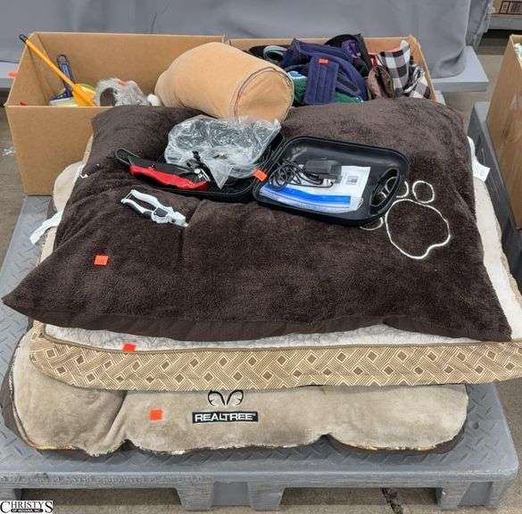 Skid of Assorted Dog Supplies - Dog Beds, Clippers, Clothing, Misc - SKID NOT INCLUDED image