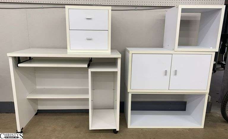 White Pressed Wood Desk, Storage Pieces - 5pcs - 37.5" x 21.5" x 31" of desk image
