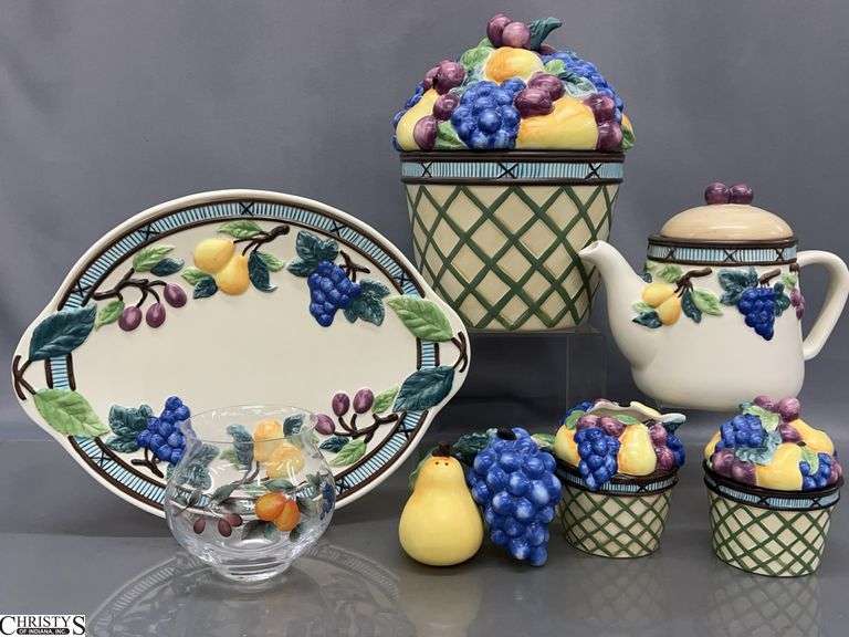 Mikasa Garden Harvest Cookie Jar, Platter, Cream & Sugar, Teapot, Salt and Pepper - 11" of cookie jar image