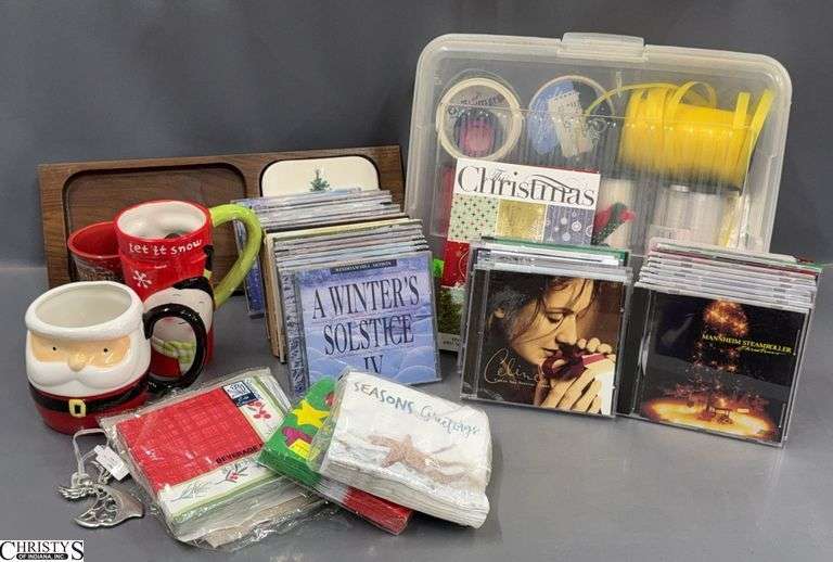 Christmas CD's, Mugs, Appetizer Tray, Gift Ribbon - 6" of tallest image