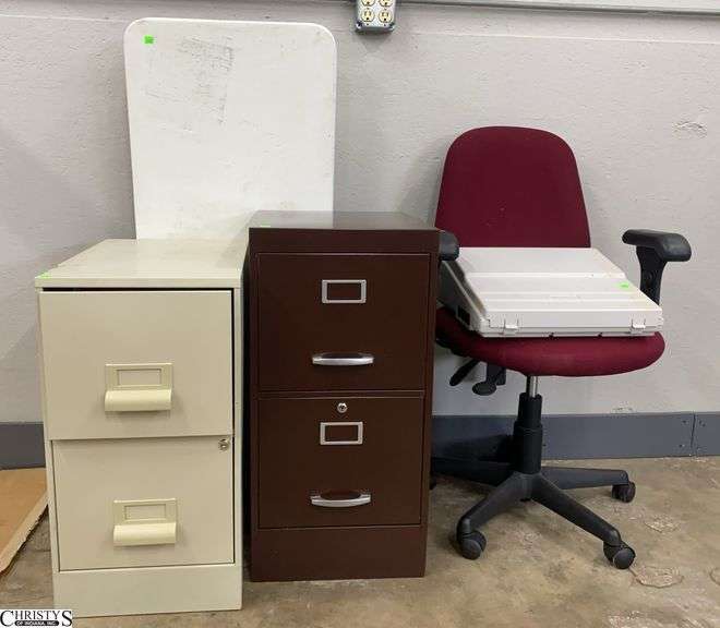 2 Small Metal File Cabinets, Office Chair, Folding Table, Smith Corona Typewriter - 48" x 20" x 29" of table image
