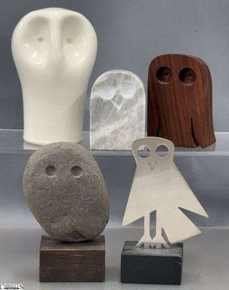 5 MCM Style Owl Figurines - 5" of tallest image