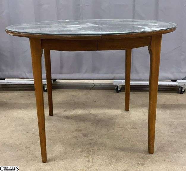 Round Wood Kitchenette Table w/ Mirror Top - 40" x 29" image