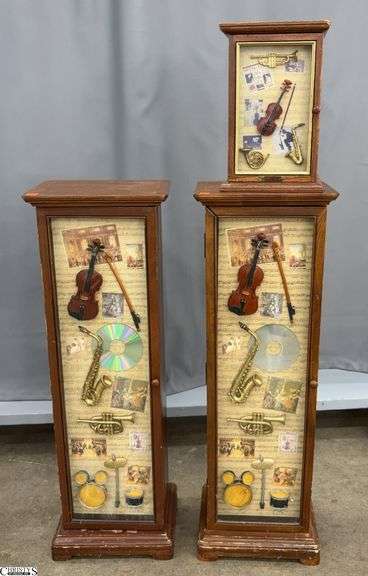3 Music Theme Motif Narrow Cabinets and Assorted CD's - 12" x 10" x 35" of largest image