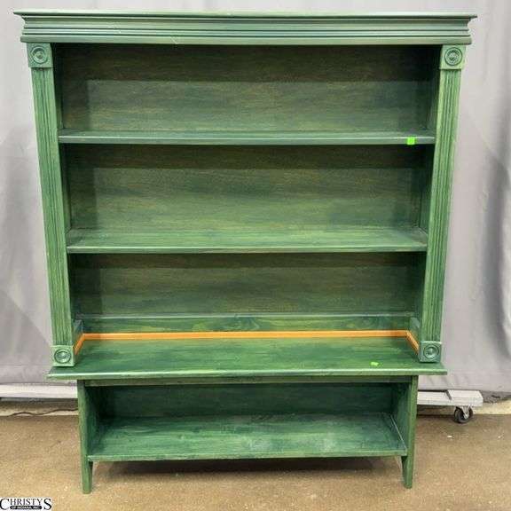 2pcs, Painted Green, Rosette Hutch Top, Storage Bench Base, As Sits 49x12.5x58" image