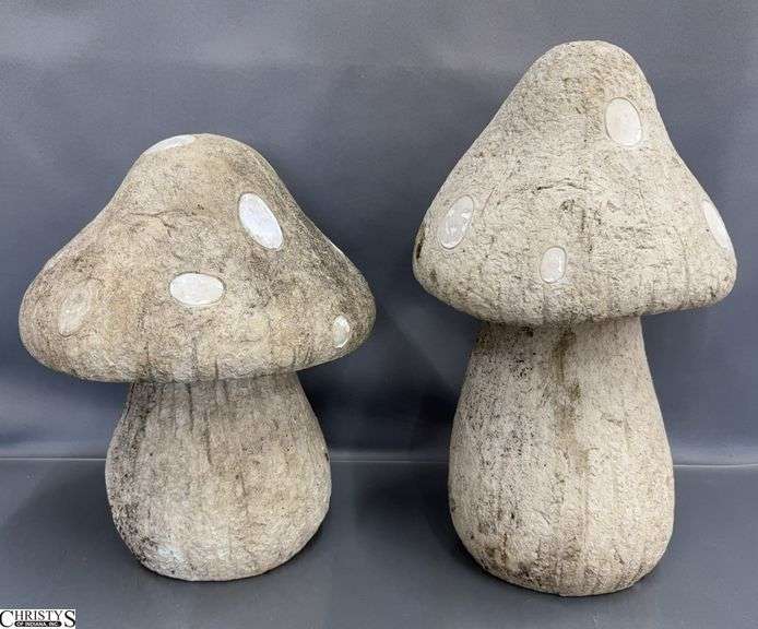 2 Composite Garden Mushrooms Decor - 17" of tallest image
