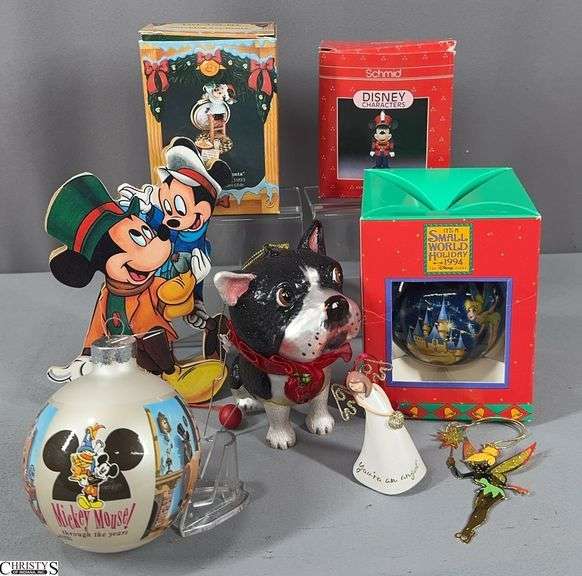 6 Disney Ornaments, 1 Hallmark Angel Ornament and a Dog Ornament image