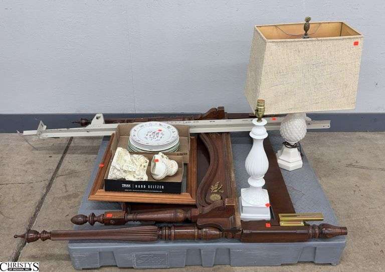 Twin Bed Frame Parts, Lamps, Plates, Misc - SKID NOT INCLUDED image