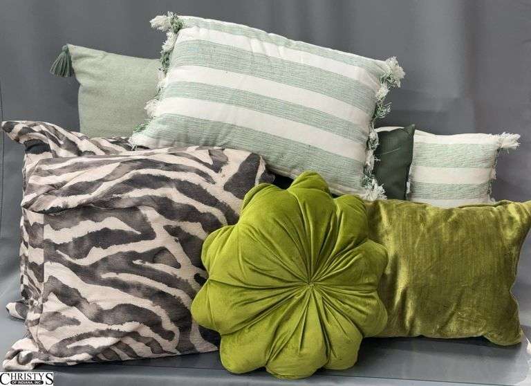 8 Throw Pillows - 18" x 18" of largest - Some staining and wear image