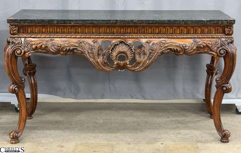 Ornate Stone Top Console Table - 62" x 22" x 35" image