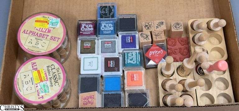 Woodblock Mini Rubber Stamps and 1" Ink Pads image