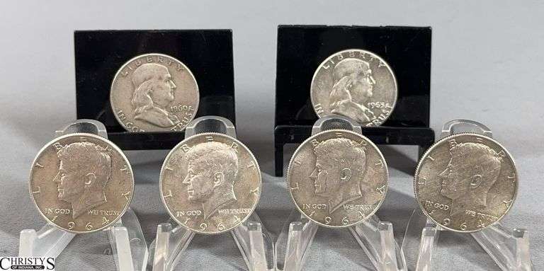 Four 1964 Kennedy Half Dollars and 2 Franklin Half Dollars 1960 & 1963 image