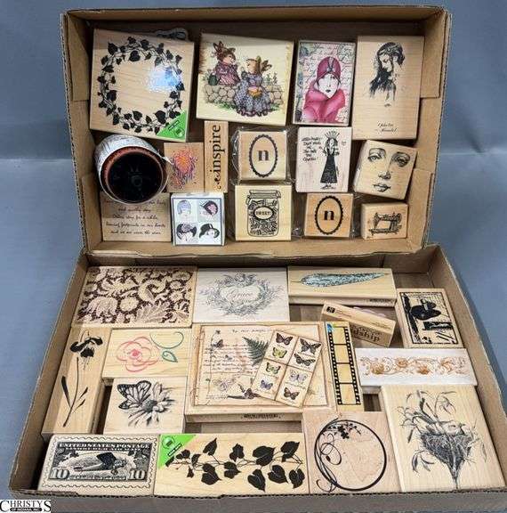 30 Stamps, Various Makers and Themes, Flowers, Faces, Bunnies, Birds, Ivy image