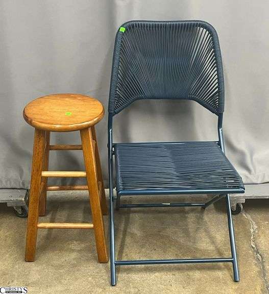 Folding Chair and Wooden Stool, 12x24" image