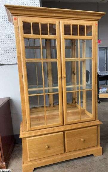 Oak 2 Door 2 Drawer China Cabinet - 42" x 17.5" x 70" image
