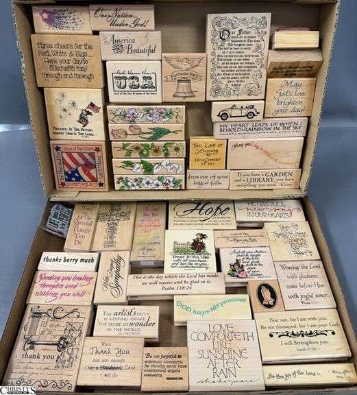 47 Wood Mounted Rubber Stamps, Religious, Hope and Inspirational, America, Phrases and Other Images image