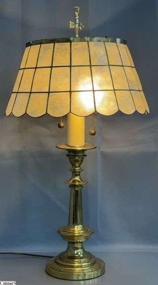 Brass Table Lamp w/ Shell Style Shade - 30" T image
