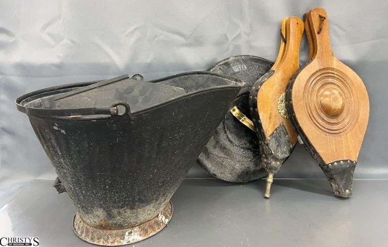 Coal Bucket, Bellows, Metal Lid - 18" x 12" of bucket image