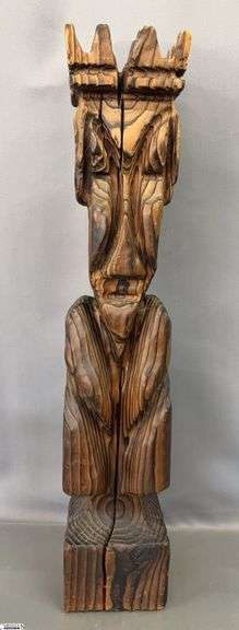 29.5" Carved Wood Chess Piece Sculpture - 6" W x 6" D image