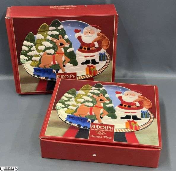 2 Lenox Rudolph the Red Nosed Reindeer Canape Plates - 9.5" of each image