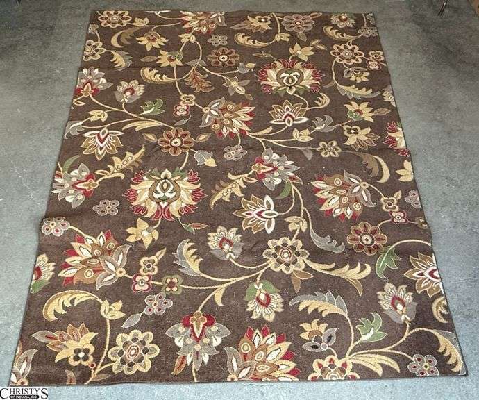 Large Brown Tone Area Rug - Shows wear, would benefit from a cleaning - 95" x 120" image