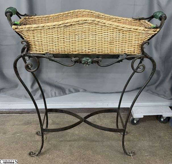 Wrought Iron Base Wicker Planter - 33" x 12" x 36" image